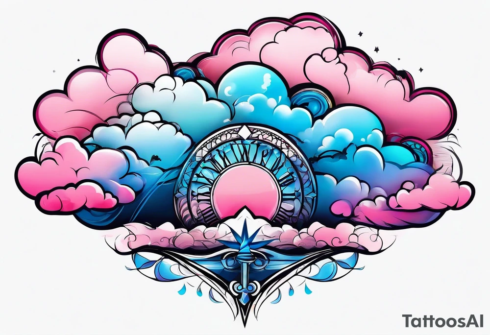 Blue and Pink Clouds tattoo idea