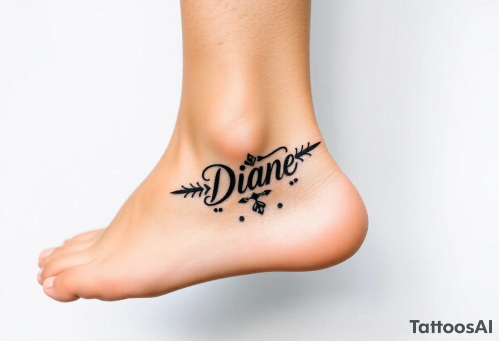 Anklet and charm name Diane on foot tattoo idea