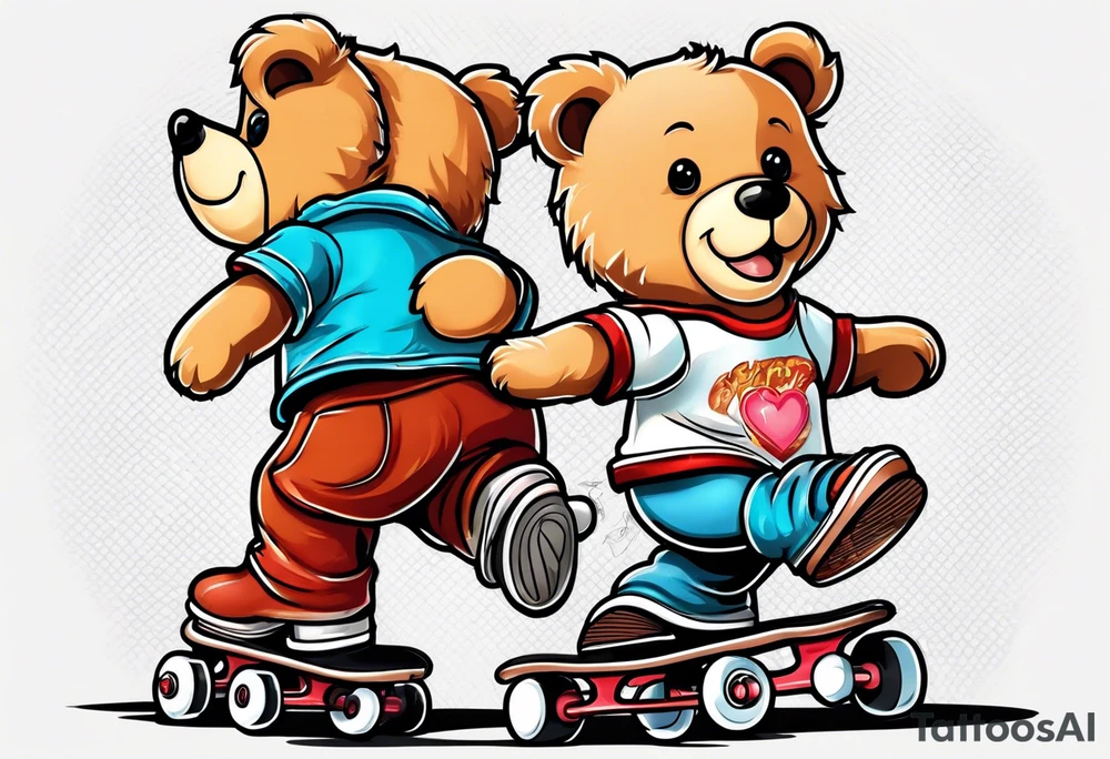 Teddy bears rollerskating tattoo idea
