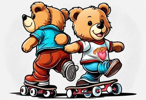 Teddy bears rollerskating tattoo idea