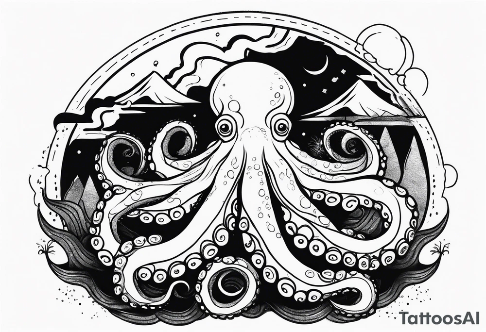 Octopus, volcano eruption tattoo idea