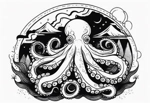 Octopus, volcano eruption tattoo idea