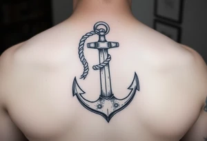 weathered anchor wrapped in nautical rope with sea waves tattoo idea