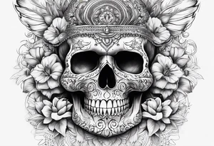 Draw me a skull with smoke out of his mouth add some flowers underneath with some mandalas Down under it tattoo idea