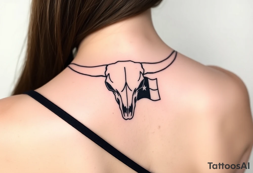 Longhorn skull Sideways with Texas flag shoulder tattoo idea