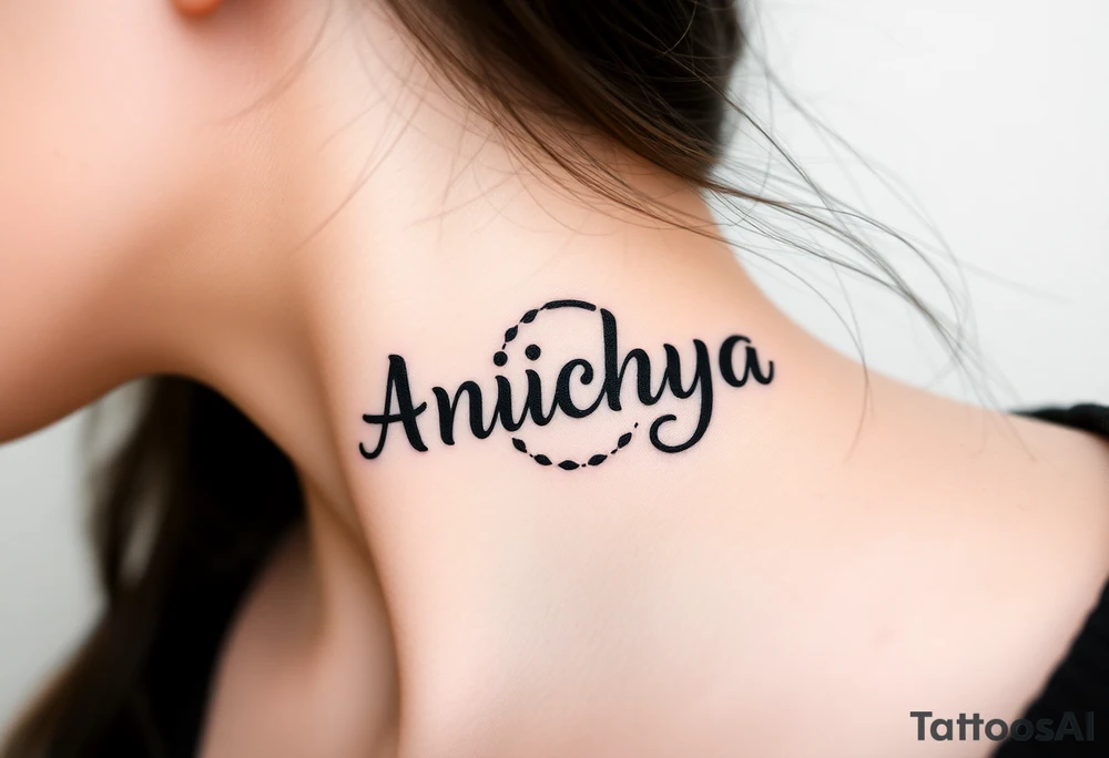 Create a tattoo that writes the Hindi word "Anichya" with A circle or spiral, which represents the cyclical nature of life and death tattoo idea