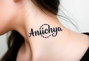 Create a tattoo that writes the Hindi word "Anichya" with A circle or spiral, which represents the cyclical nature of life and death tattoo idea