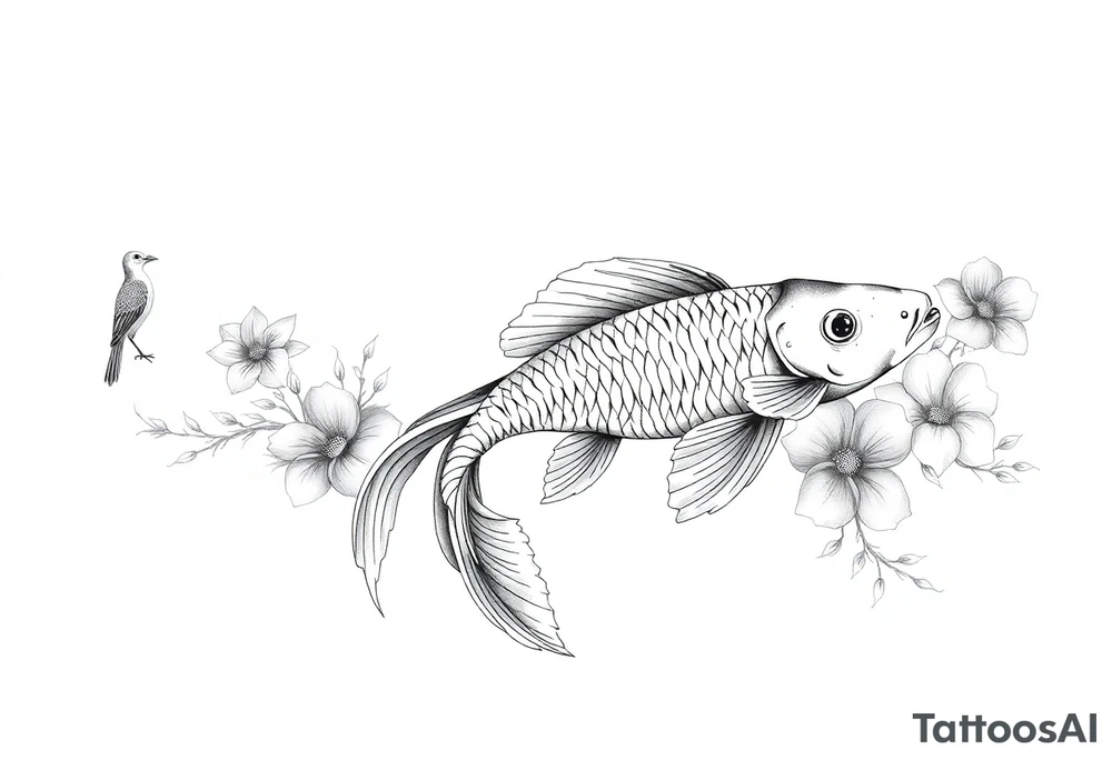 Exotic birds, Exotic flowers, Coi fish tattoo idea