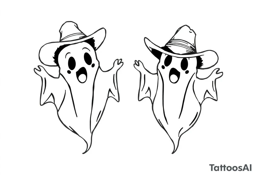 matching silly cowboy ghosts tattoo idea