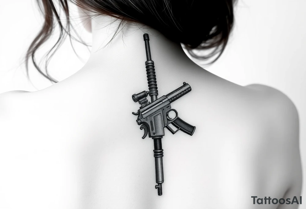 Machine gun spine tattoo idea