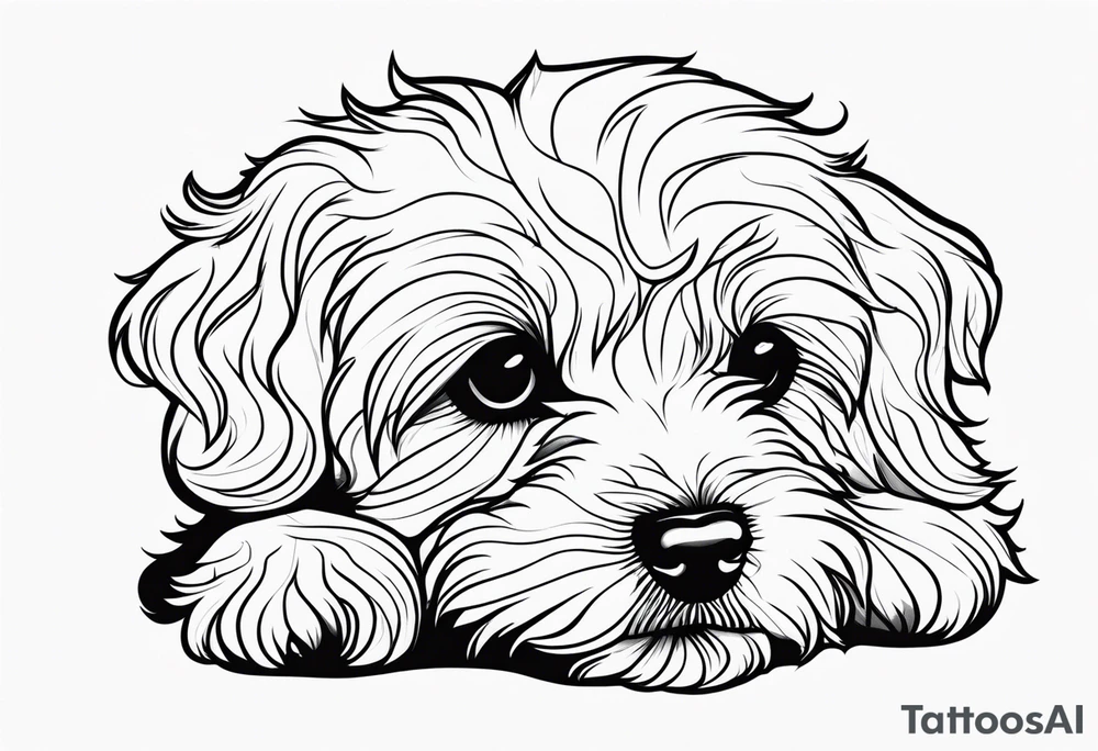 One line drawing of maltipoo laying down tattoo idea