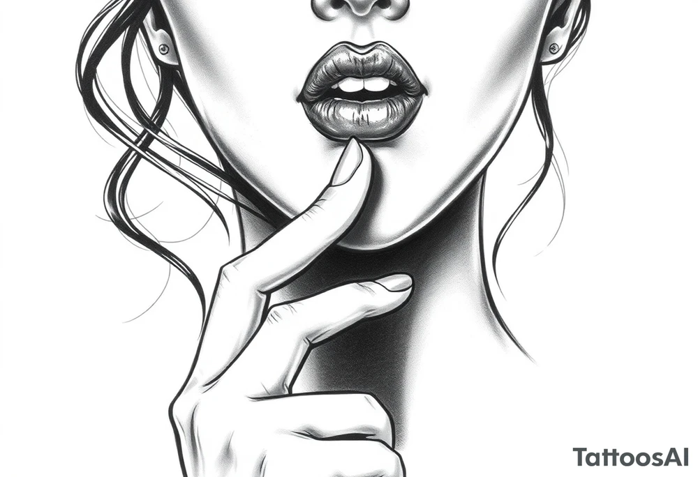 realistic portrait of sexualised woman with her finger to her lips. Must say: Loose lips sink ships tattoo idea