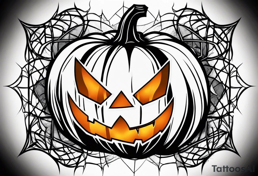 scary pumpkins with a spidernet in the background tattoo idea