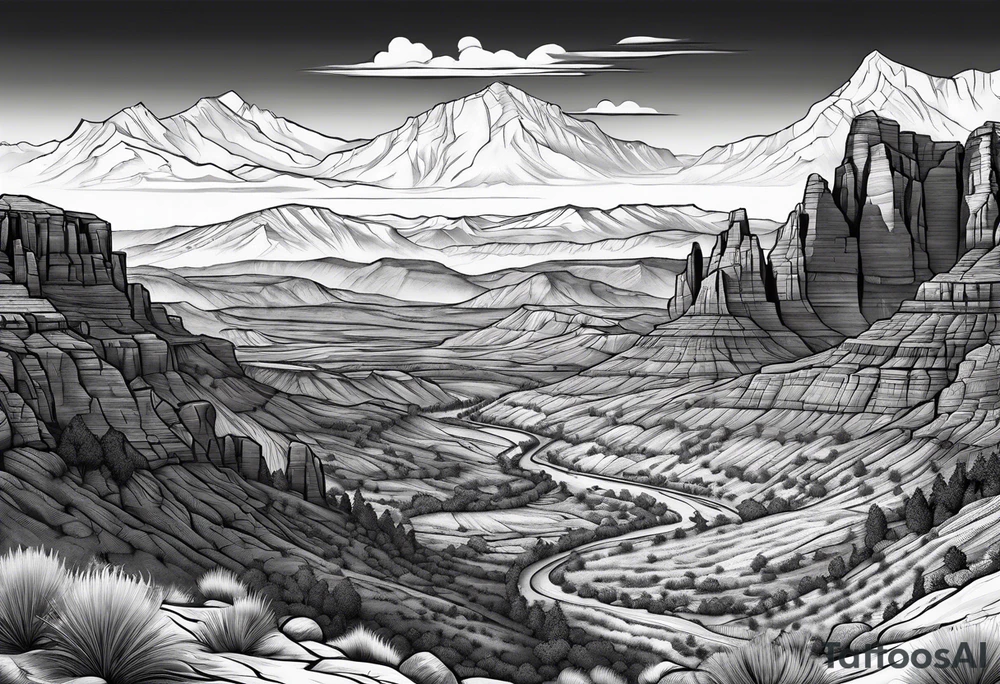 renaissance style Colorado plateau and valley with great vastness tattoo idea