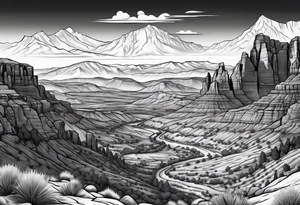renaissance style Colorado plateau and valley with great vastness tattoo idea