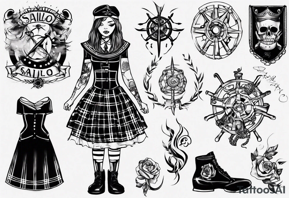 sailo'r manequinn with a girl's scottish dress tattoo idea