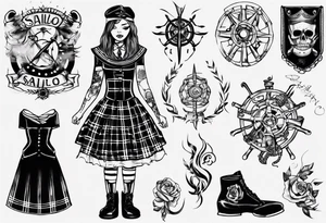 sailo'r manequinn with a girl's scottish dress tattoo idea