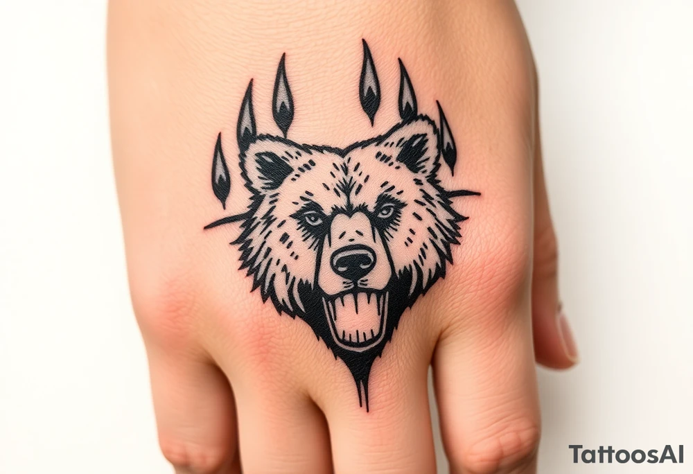 Bears paw with bear face in the middle tattoo idea