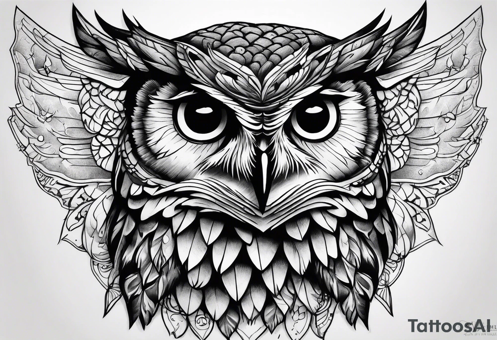 An owl with Dead head moth wings tattoo idea