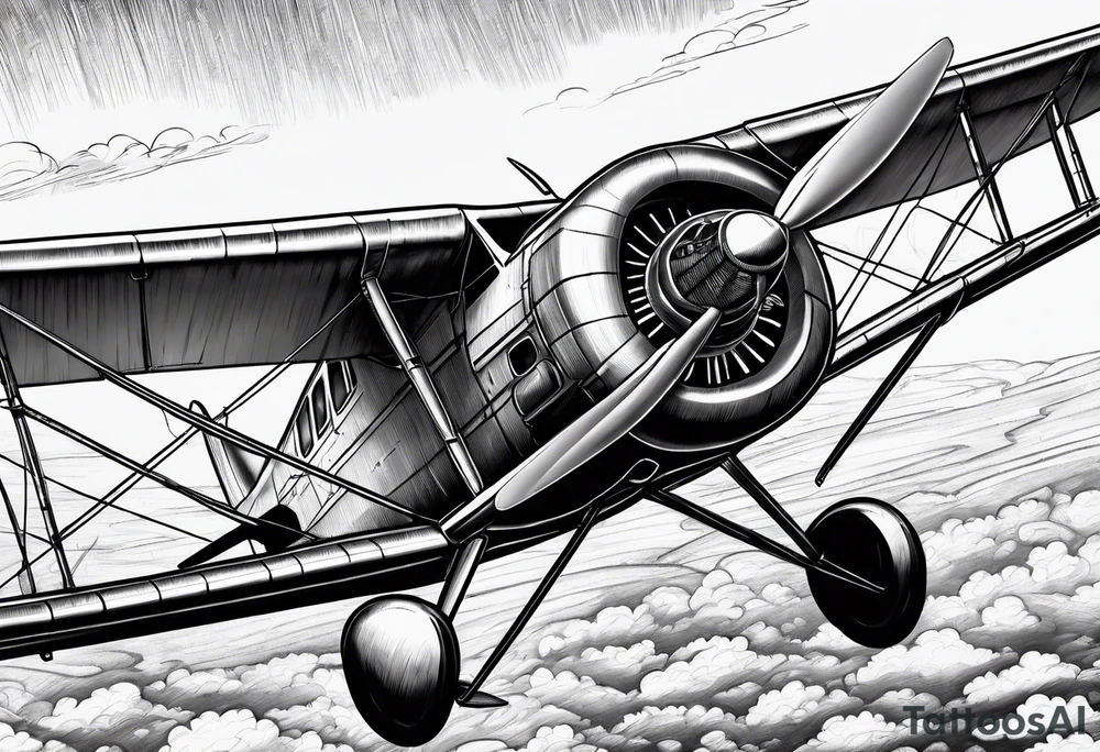 sketch of adventure plane in perspective from the bottom tattoo idea