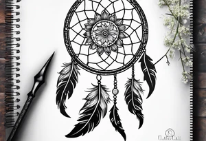 large dream catcher with the scorpio zodiac in the center queen Ann's lace flowers hanging from the bottom tattoo idea