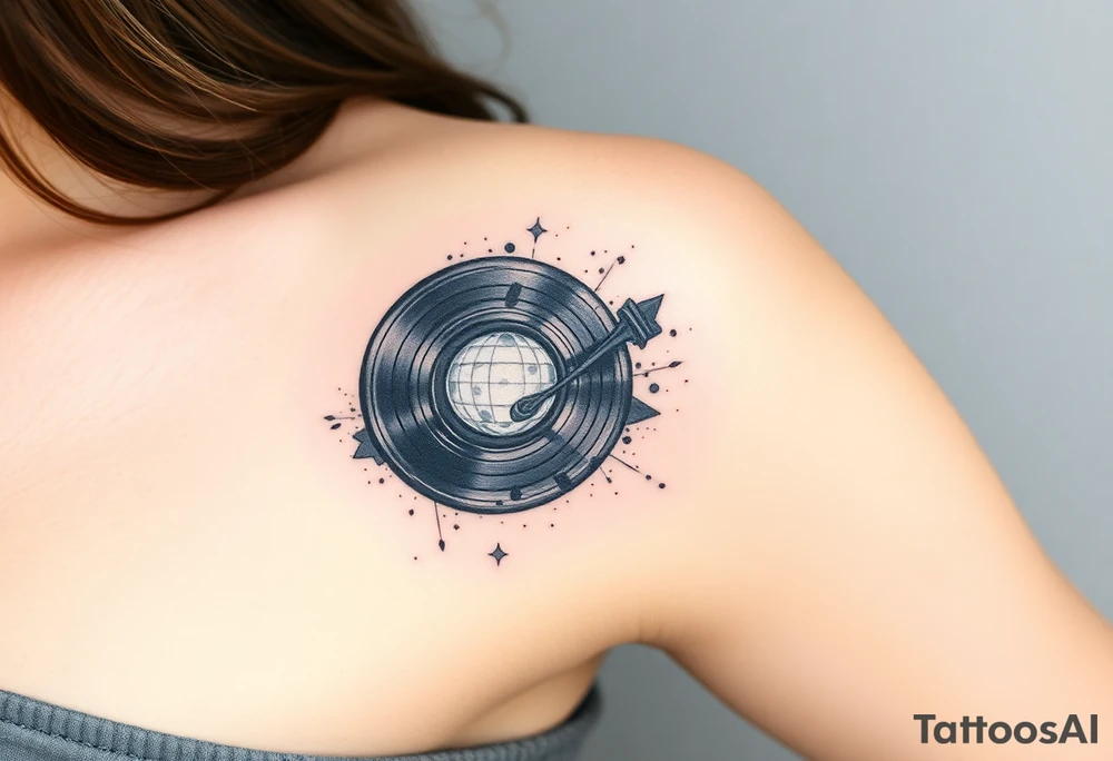 vinyl record and disco ball tattoo idea
