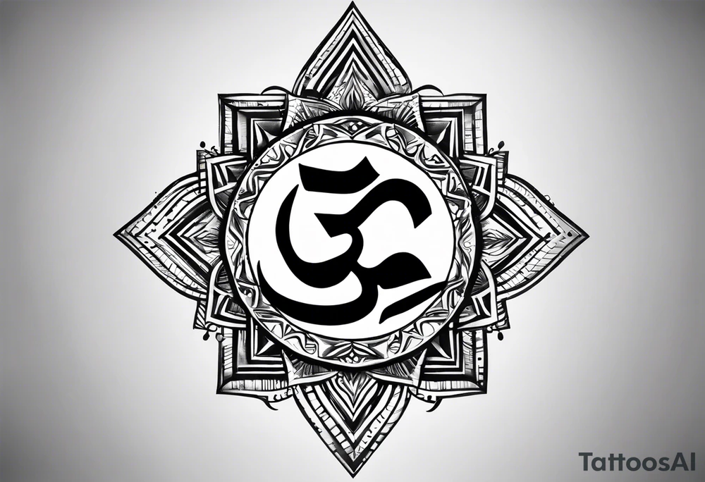 I need a 'om' tattoo on my forearm with black and grey design and less ink with solid lines only. It needs to have three triangles which represent past, present and future. The tattoo should contain stylish modern custom design. tattoo idea