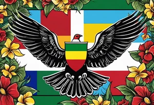 Ghana flag,Curaçao flag, flowers, hummingbirds,  butterflies, Ghana country, Curaçao island tattoo idea