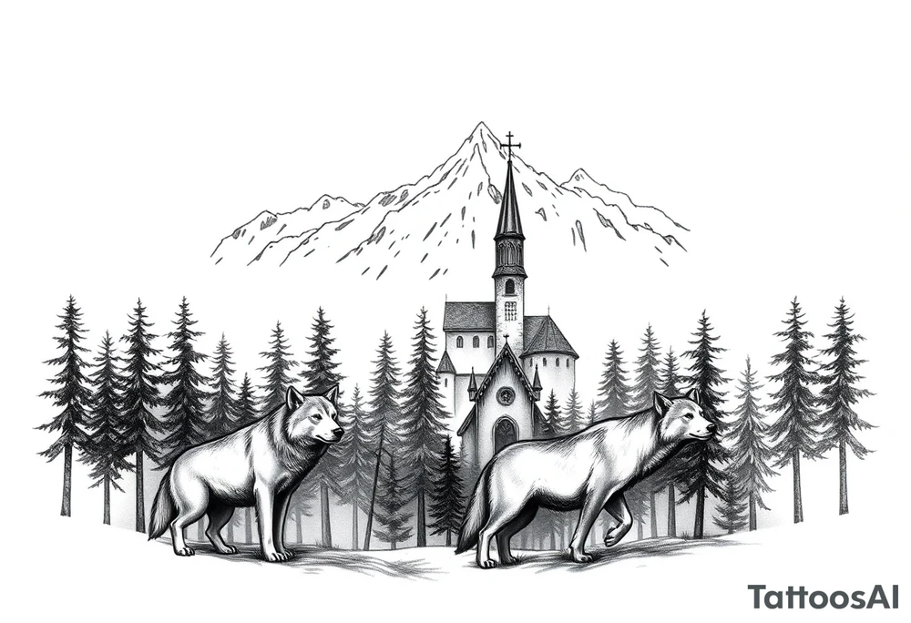 Nature/Landscape

Wolves in a pine forest (extending the tree line you already have)
A Russian bear emerging from the treeline
Snow-capped mountains behind the church scene tattoo idea
