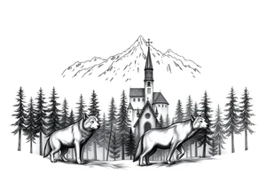 Nature/Landscape

Wolves in a pine forest (extending the tree line you already have)
A Russian bear emerging from the treeline
Snow-capped mountains behind the church scene tattoo idea