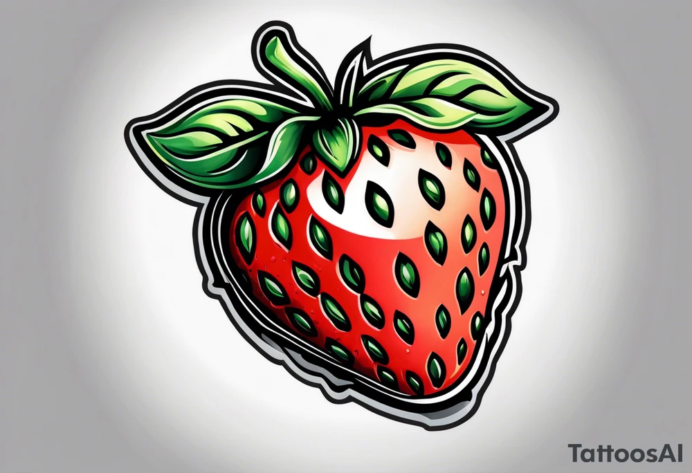 Simple strawberry with banner around it tattoo idea
