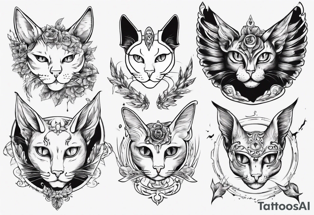 Cat with wings and horn tattoo idea