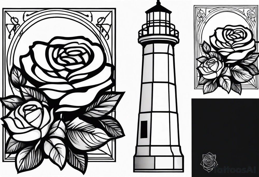 Leuchtturm und Rose schwarz tattoo idea