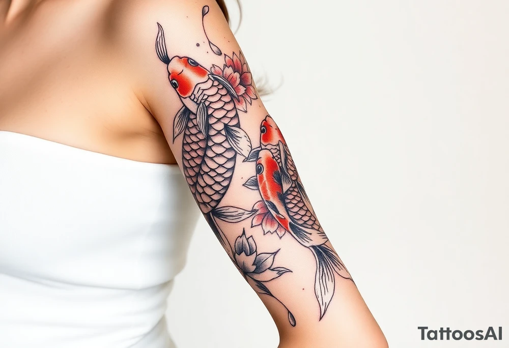 2 koi swimming upstream with tiger lily’s tattoo idea