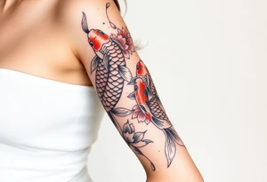 2 koi swimming upstream with tiger lily’s tattoo idea
