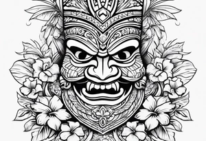 Hawaiian tiki with flowers tattoo idea