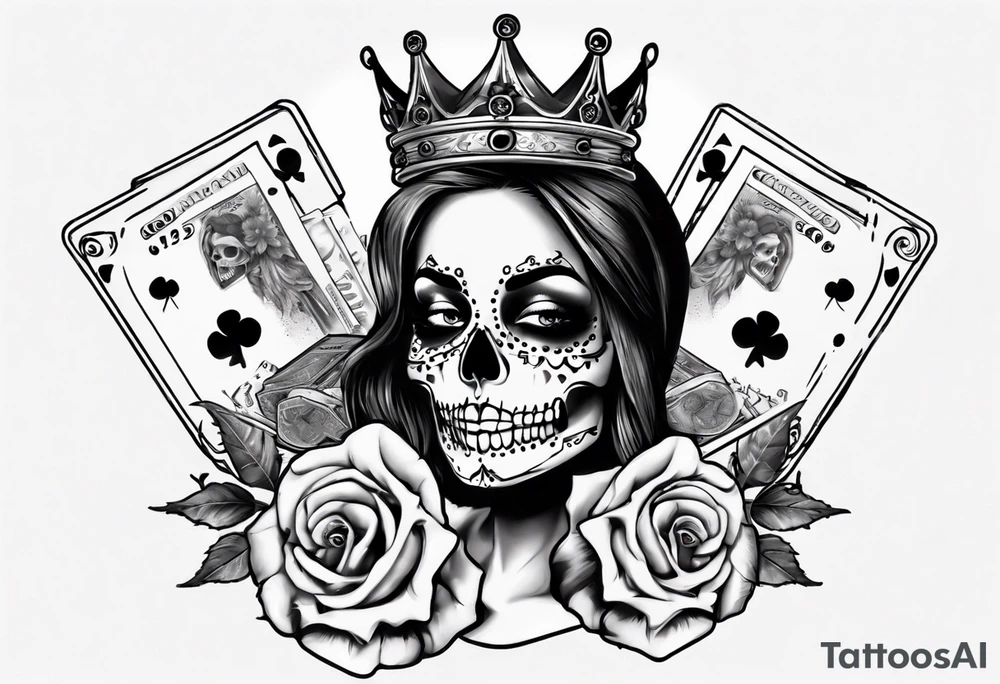 santa la muerta with money and crown
on the card tattoo idea