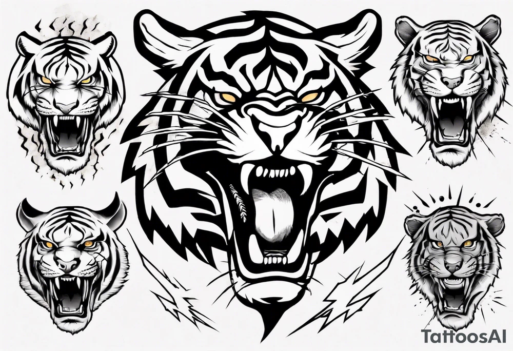A tiger surrounded by lightning tattoo idea