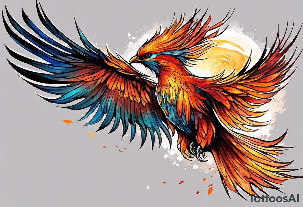 russian firebird in-flight with very long fancy tail "Isaiah 43: 18-19" tattoo idea