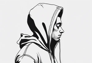 The full side view of a person in a hoodie, looking down. tattoo idea