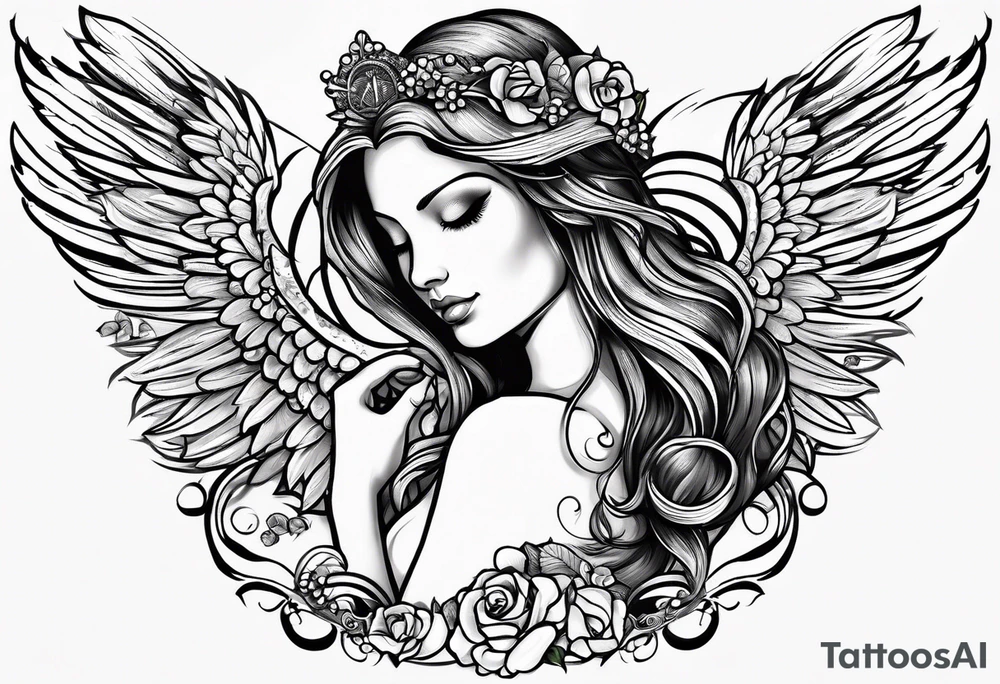 an angel with "my sweet angel" written underneath it tattoo idea