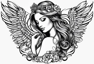 an angel with "my sweet angel" written underneath it tattoo idea