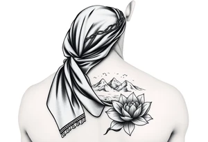 Arab woman with scarf looking over mountains in the desert with el paso culture and lotus flower tattoo idea