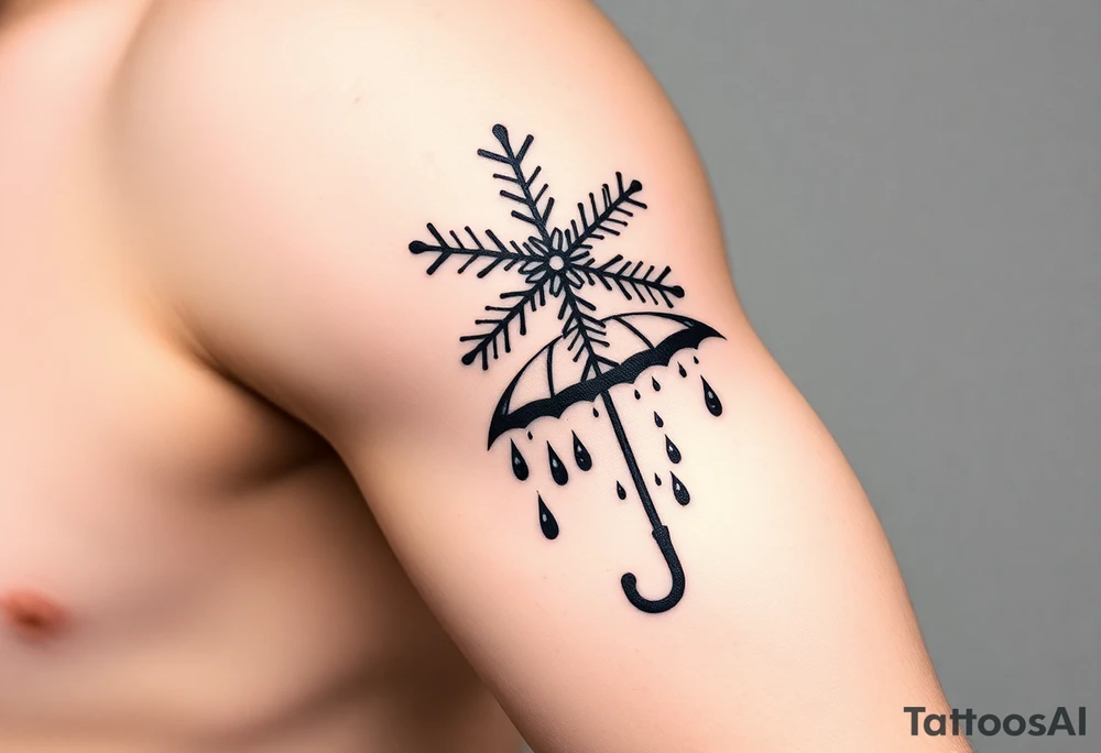 A snowflake melting and turning into rain drops and the rain drops cascading over and umbrella tattoo idea