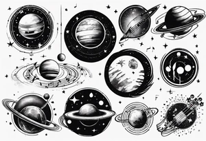 Music spinning around a planet in space tattoo idea