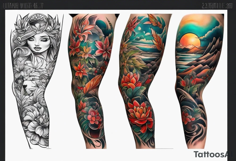Full leg tattoo from hip to foot, temporary tattoo tattoo idea