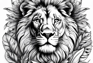 elegant lion with feathers floral tattoo idea