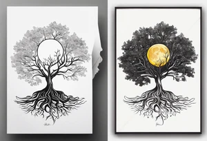 Tree with deep roots, the tree is holding the sun and the moon tattoo idea