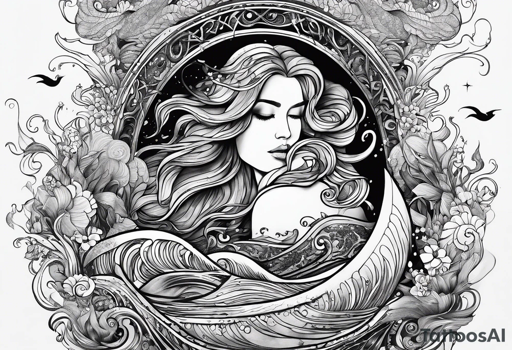 fantasy related, and sea related, with the words: "the sea does not dream of you" tattoo idea