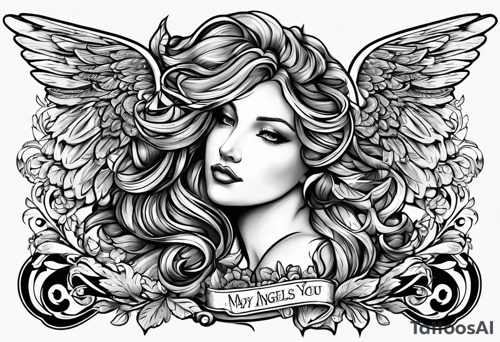 Postage stamp shape, words: may angels lead you in, tattoo idea
